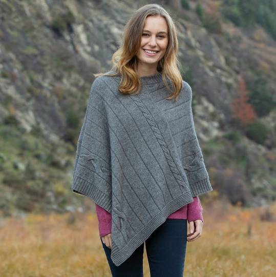 Possum Merino Cable Poncho - one size fits all